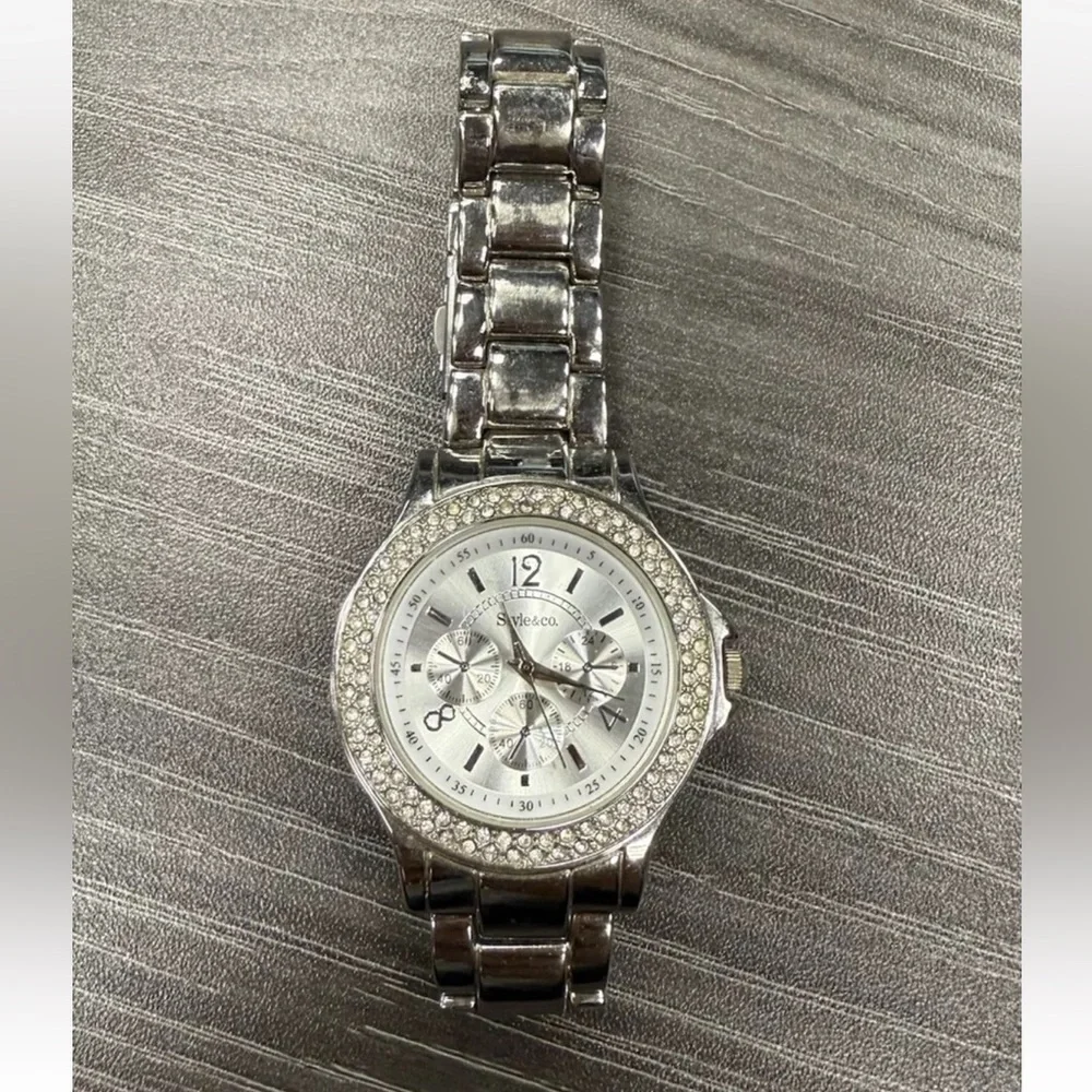 Style & Co Women’s Silver Stainless Steel Crystal Round Quartz Watch SC1169 F210